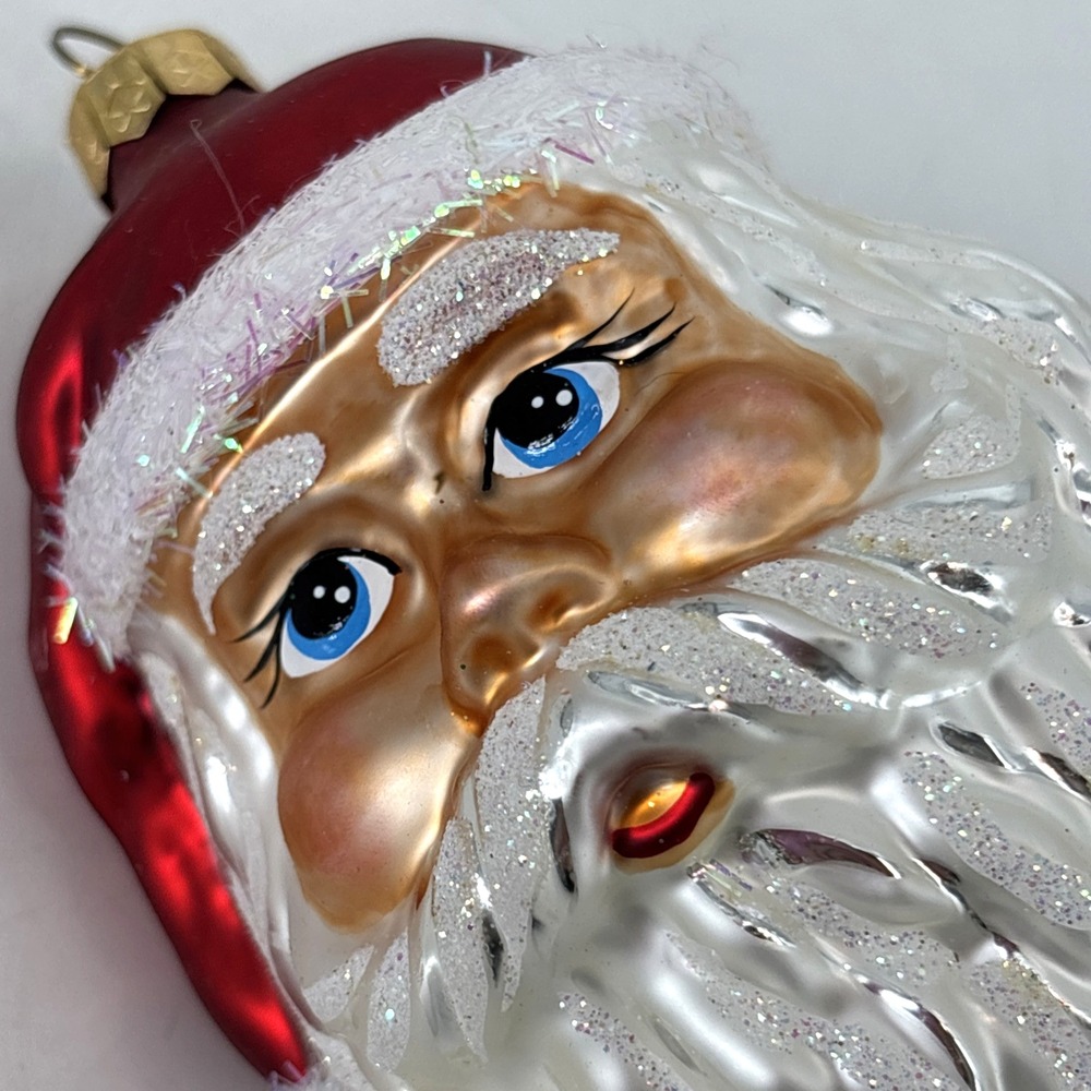 Impuls Glass Santa Face Hand Painted Santa Claus Christmas Ornament Poland 5.25" - Picture 3 of 10